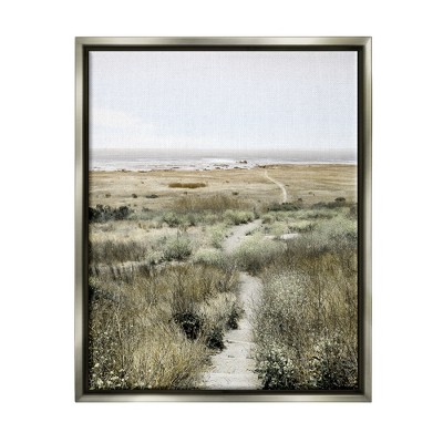 Stupell Industries Distant Shoreline Grassy Beach Path Cloudy Horizon