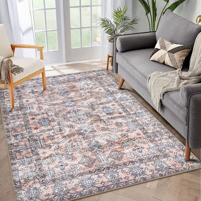 Area Rugs Washable Rug Vintage Non-Slip Rugs Soft Floral Throw Rug