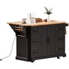 Gulches 56" Black Rustic Kitchen Island - Rolling Cart with Rubber Wood Veneer Drop Leaf, Power Outlet, 6 Drawers, 4 Door Racks - 4 of 4