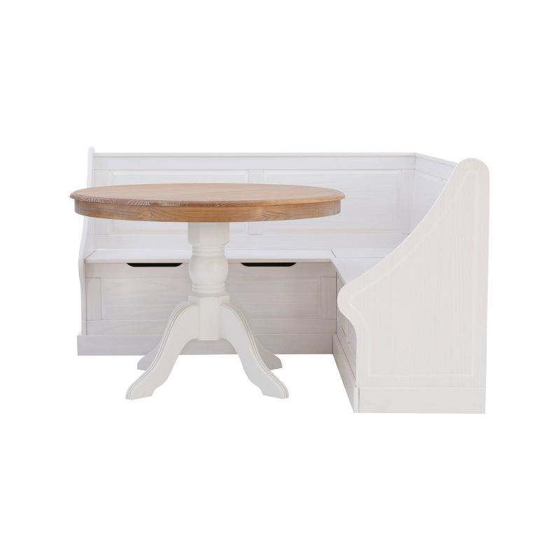 Tobin Storage Corner Nook and Pedestal Table Dining Set White/Natural - Linon, 5 of 22