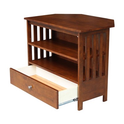 Mission Brown Wood Corner TV Stand with Drawer