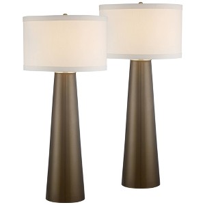 Possini Euro Design Karen 36 Tall Large Mid Century Modern End Table Lamps Set of 2 Dark Gold Glass Living Room Bedroom Bedside Off White Shade