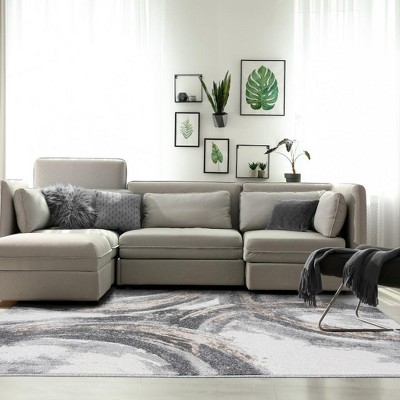 Gray Abstract Geometric Medium Pile Area Rug