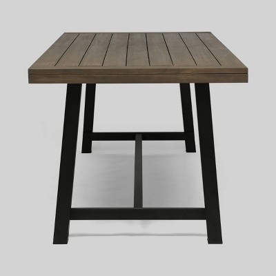 Carlisle 79" Rectangle Acacia and Iron Outdoor Dining Table