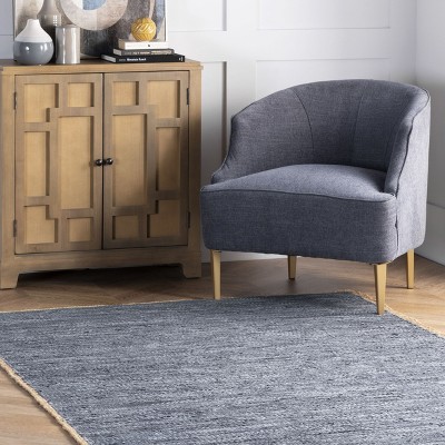 Coastal Cottage Hand Woven Blue Leather & Hemp 5' x 8' Area Rug