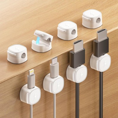 FONTOI 8 Pack Magnetic Cord Organizer, Cable Clips Holder for Nightstand, Round Cable Clips Wire Management, Universal Fit, White, 0.78"*0.44"*0.78"
