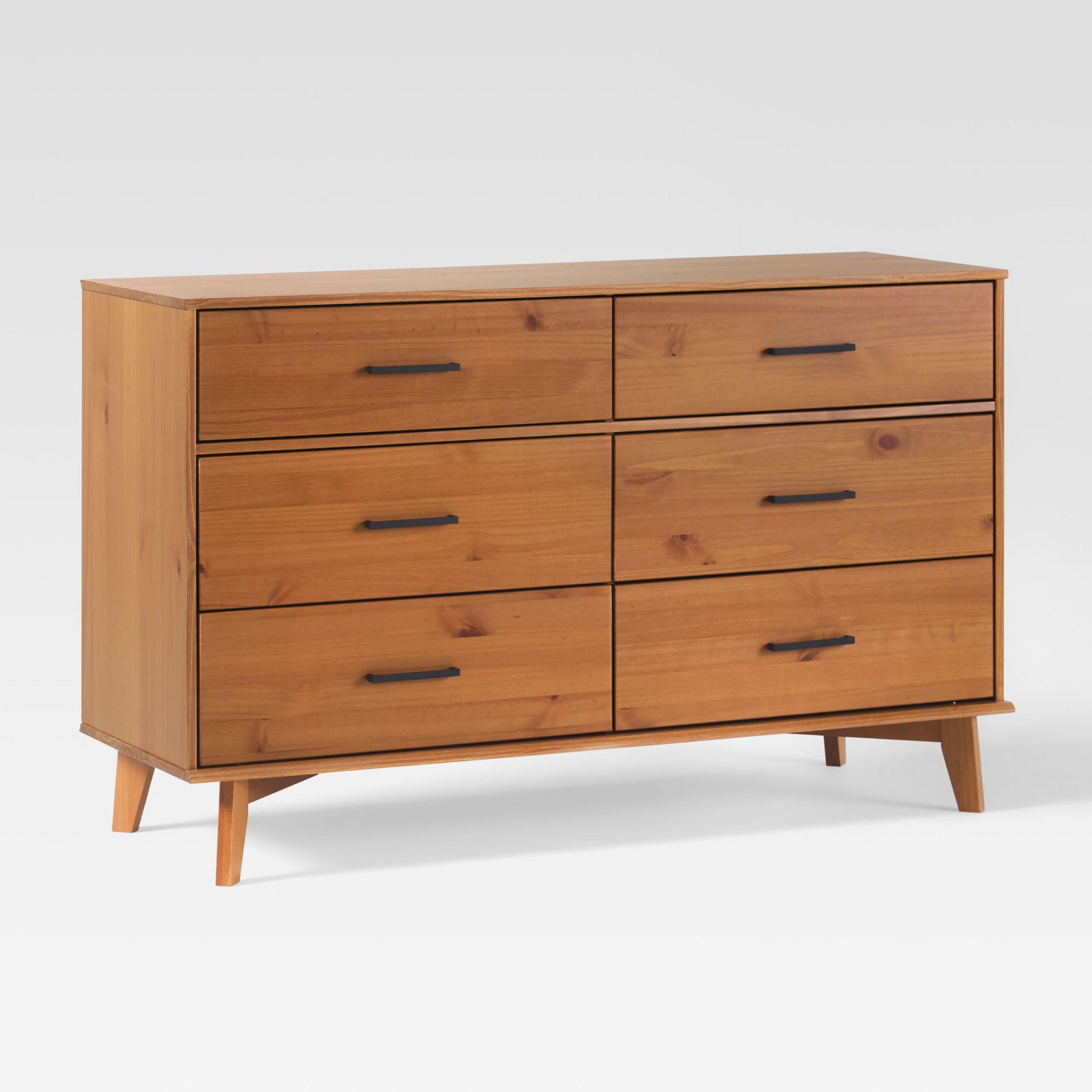 Walker Edison Modern Solid Wood 6-Drawer Dresser with Metal Handles Caramel 6-Drawer