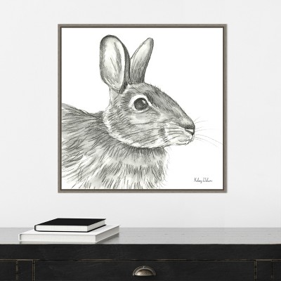 Graphite Rabbit Sketch Framed Canvas Wall Art 22" x 22"