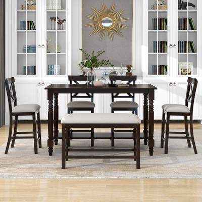 Dining Table Set With Bench For 6 Persons Rectangle Table With Upholstered Chairs 1 Bench Wood Elegant Kitchen Table Chairs Set