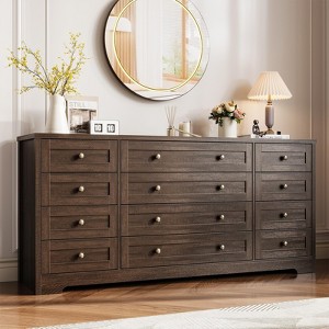 12 Drawers Dresser for Bedroom Wooden, Modern Wide TV Stand Dressers for 65 Inch TV, Wood Chest of Drawers, Farmhouse Clothes Storage for Living Room - 1 of 4