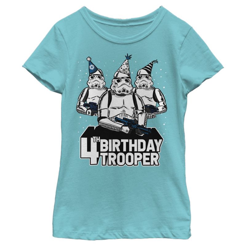 Girl's Star Wars Stormtrooper Party Hats Trio 4th Birthday Trooper T-Shirt, 1 of 4