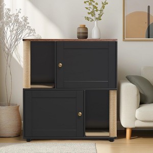 Cat Litter Box Enclosure Furniture for 2 Cats, Hidden Litter Box, Modern Double Layer Cats Washroom Furniture - 1 of 4