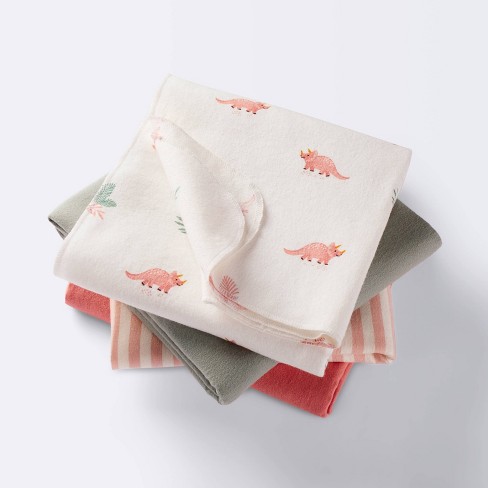 Flannel Baby Blanket Coral Dinosaurs 4pk Cloud Island