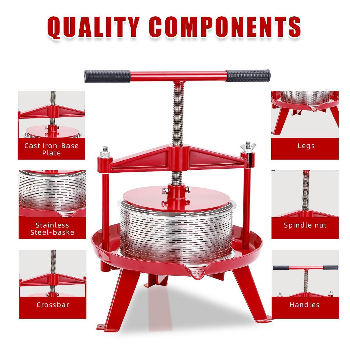 Stainless Steel Fruit Press, Manual T Handle 2.38 Gal Capacity, Triangle Structure Fruit Wine Press for Kitchen Outdoor Use - thumbnail 4