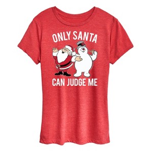 Women's - Frosty The Snowman - Christmas Only Santa Can Judge Me Short Sleeve Graphic T-Shirt - 1 of 4