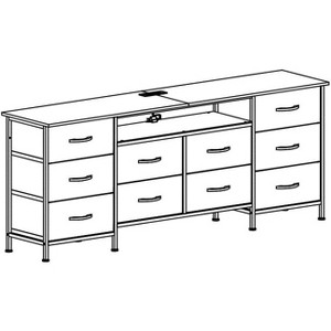 63" Long Dresser for Bedroom, Entertainment Center TV Stand 65"-75" TV,  with 10 Fabric Drawers, Power Outlet & LED Light Storage Drawers, White - 1 of 1