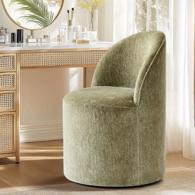 Upholstered Vanity Chair with Casters, Armless Chenille Makeup Chair with Wheels for Bedroom or Dressing Table-Maison Boucle