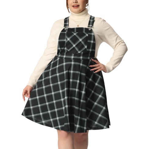 Agnes Orinda Women s Plus Size Elegant Plaid Overalls Fashionable A Line Skirts Black White 3X