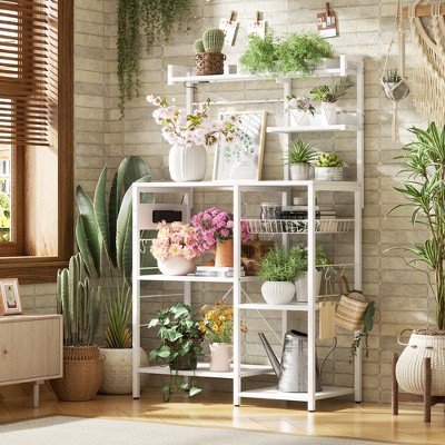 Aheaplus Kitchen Storage Shelf with Hooks, Coffee Bar with Charging Station and Shelves