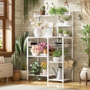 Aheaplus Kitchen Storage Shelf with Hooks, Coffee Bar with Charging Station and Shelves - 1 of 4