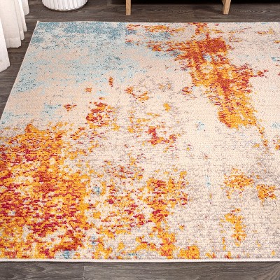 Sunset Orange and Multicolor Abstract 4' x 6' Area Rug