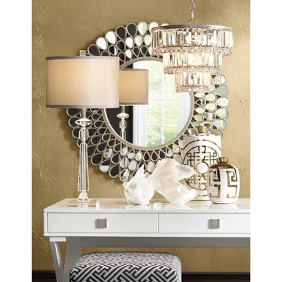 Satin Nickel 17" Modern Crystal Chandelier with Faceted Glass
