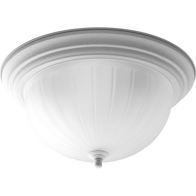 Progress Lighting Melon 3-Light Flush Mount, Brushed Nickel, Etched Ribbed Melon Glass