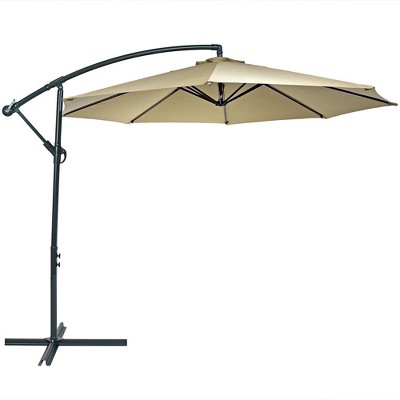 Sunnydaze Outdoor Steel Offset Cantilever Pool Patio Umbrella with Crank and Cross Base - 10' - Beige