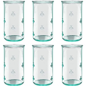 Amici Home Regina Hiball Glasses - Set of 6, 18 Oz Green Tinted Tumblers with Embossed Bee Design, Italian Made Graduated Body - Dishwasher Safe - 1 of 4