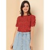 INSPIRE CHIC Women's Floral Summer Crew Neck Casual Shirred Short Sleeve Blouse - 2 of 4