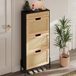 Shoe Cabinet, 3 Flip Doors and 1 Drawer Shoe Organizer, Adjustable Narrow Shoe Rack for Entryway Storage, Freestanding - 1 of 4
