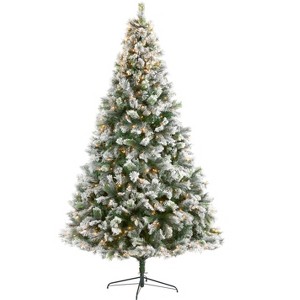 Nearly Natural 9-ft Flocked Oregon Pine Artificial Christmas Tree with 600 Clear Lights and 1580 Bendable Branches - 1 of 4