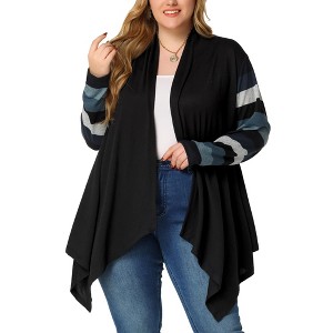 Agnes Orinda Women's Plus Size Christmas Asymmetric Colorblock Open Front Knit Cardigans - 1 of 4