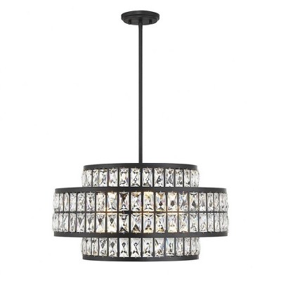 Renzo Matte Black Crystal Drum 4-Light Pendant