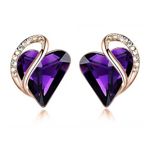 Leafael 18K Rose Gold Plated Love Heart Stud Earrings with Healing Stone Crystal Jewelry Gifts for Women - 1 of 4