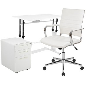 Flash Furniture Work From Home Kit - White Adjustable Computer Desk, LeatherSoft Office Chair and Inset Handle Locking Mobile Filing Cabinet - 1 of 4