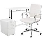 Flash Furniture Work From Home Kit - White Adjustable Computer Desk, LeatherSoft Office Chair and Inset Handle Locking Mobile Filing Cabinet