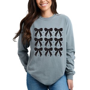 Simply Sage Market Coquette Black Bows Collage Distressed Garment Dyed Long Sleeve - 1 of 4