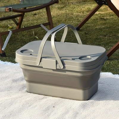 Racxily Collapsible Picnic Basket With Tray Stand, Portable Storage Basket, Foldable camping organizer
