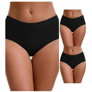 INSPIRE CHIC Plus Size for Women's Mid-Waisted Loose Elastic Waistband Full Coverage Briefs 3 Packs - 1 of 4