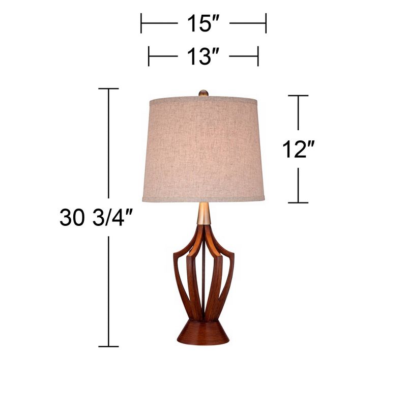 360 Lighting St. Claire Modern Mid Century Table Lamp 30 3/4" Tall Wood Open Vase Taupe Drum Shade for Bedroom Living Room Bedside Nightstand Office, 4 of 10