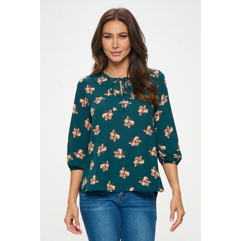 West K Women's Sophia Three Quarter Sleeve Blouse - Large - Teal Green ...