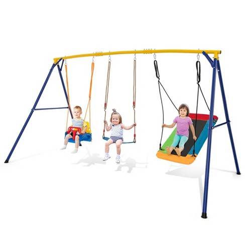 Tangkula 3-in-1 Kids Swing Set 660 LBS Carbon Steel Swing Frame w/ Belt  Swing for Toddlers