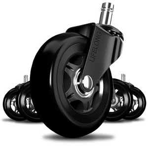Lifelong Office Chair Caster Wheels for Hardwood Floors and Carpet, Heavy Duty, Universal Fit - 1 of 4