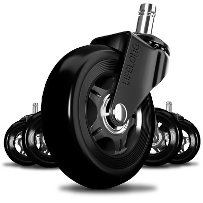 Furniture Wheels Stealth Office Chair Wheels - Ultra-Quiet Dual Caster Set For Hardwood & Carpet (Chrome) Chair Wheels Replacement
