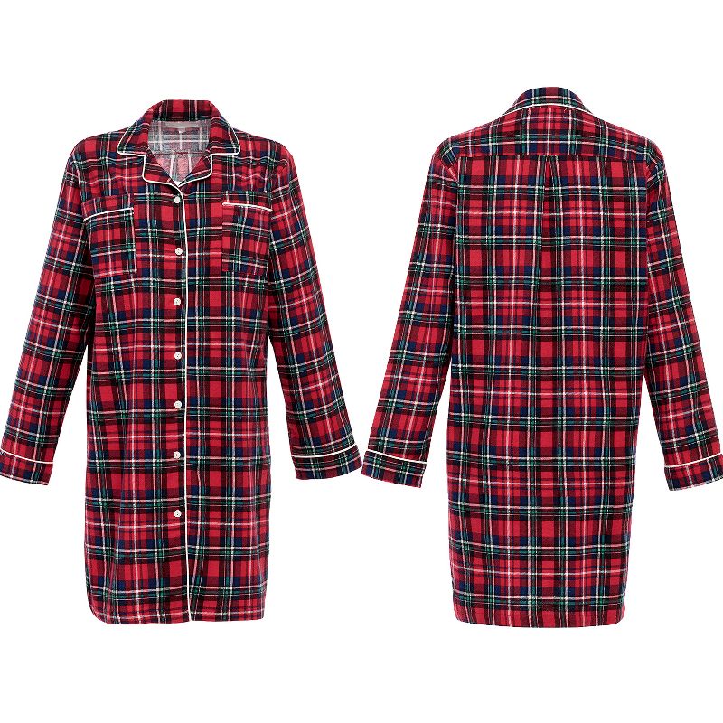Women's Soft Warm Flannel Sleep Shirt, Button Down Boyfriend Nightgown, 3 of 6