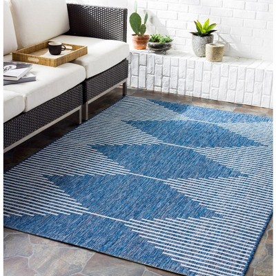 Okswerd Bright Blue Geometric Square Stain-Resistant Area Rug