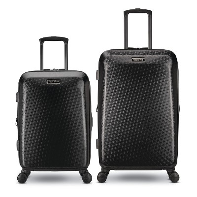 American Tourister Moonlight Plus 2 Piece 20 Inch Carry On and 24 Inch Hardside Expandable Travel Luggage Set with Spinner Wheels, Textured Black