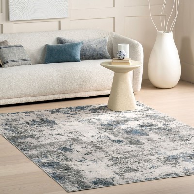 Dali Grey and Blue Abstract Machine Washable 5' x 8' Area Rug