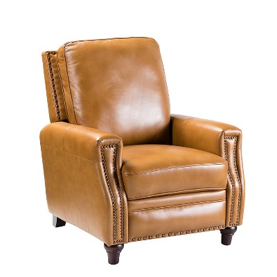 Theresa Modern Wooden Upholstery Genuine Leather Recliner with Nailhead Trim for Living Room and Bedroom  | ARTFUL LIVING DESIGN